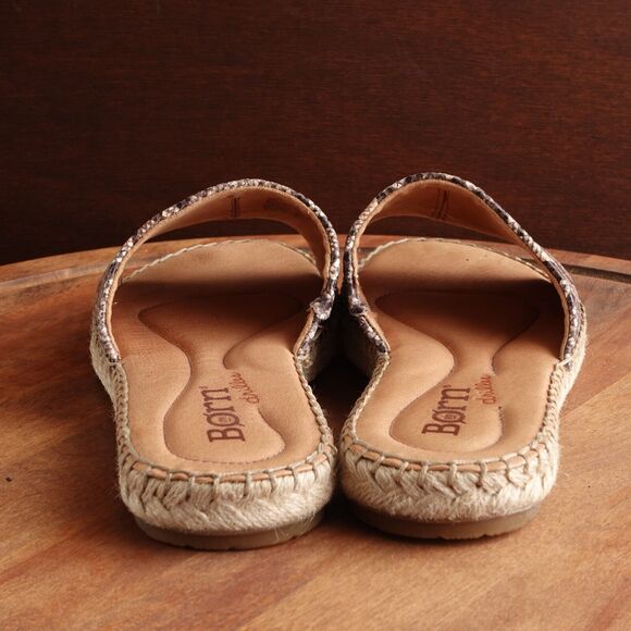 Born Sandals Womens SZ 9M Beige BLK Snake Print Leather Slide Espadrille Shoes - Picture 6 of 11